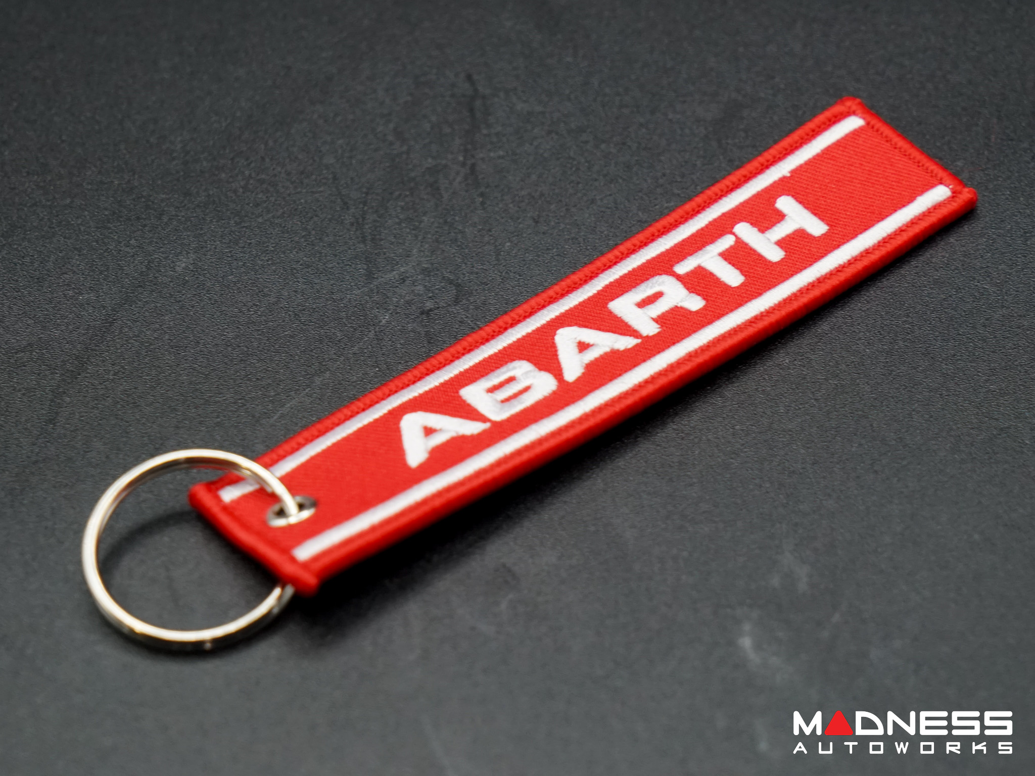 Keychain - ABARTH - Red w/ White Outline + ABARTH Logo